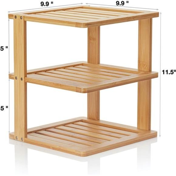 Bamboo Corner Shelf - 3 Tier 10 x 10" & 11.5 "- Pantry Organization and Storage - Picture 2 of 6